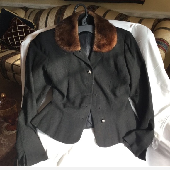 Vintage MINK FUR Collar PEPLUM JACKET S/M - Picture 11 of 15